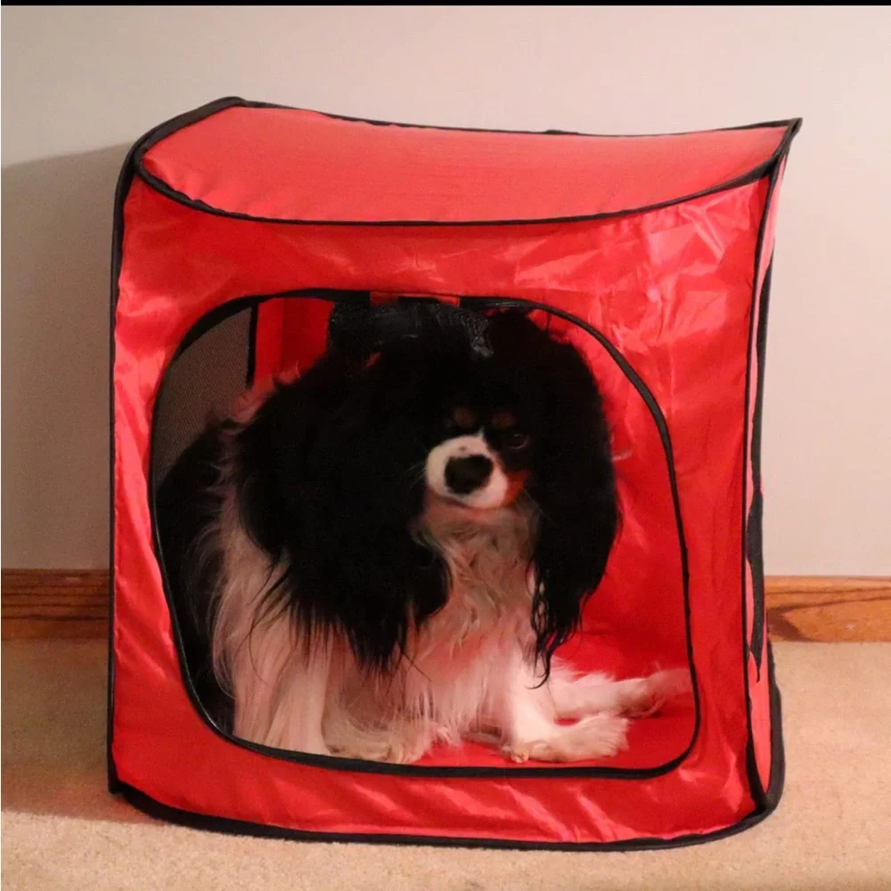 Portable Dog Crate Pop Up Easy Transport Pet Cage Dogs Flat Fold Medium Red
